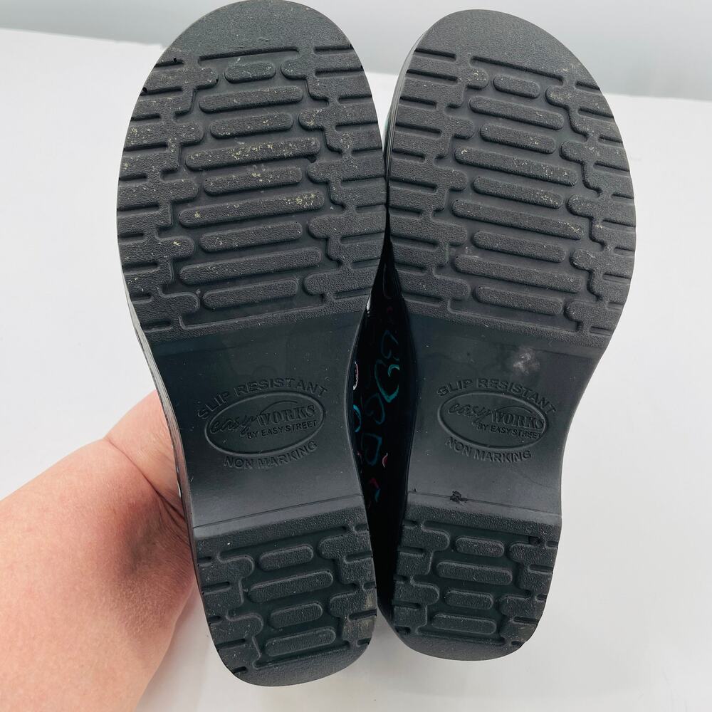 Easy Works by Easy Street Tiffany Black Pink Aqua Hearts Comfort Clogs Shoes 7W - Picture 10 of 12